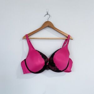 Cacique hot pink and black lace bra 50C Adjustable Straps Padded
